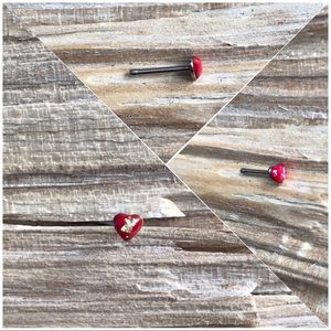 Red Glitter Opal Heart Nose‎ Ring Stud